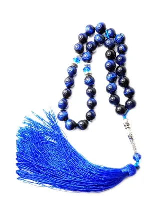 Blue Cat Eye Handmade Tassel Prayer Beads 