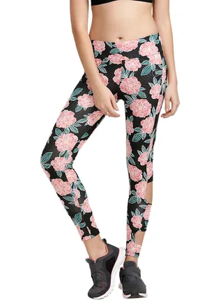 Floral Printed Skin Fit Leggings Black/Pink 
