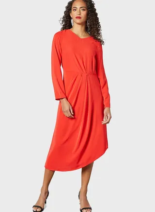 V-Neck Asymmetrical Hem Dress 