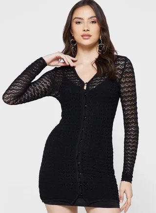 Balloon Sleeve Bodycon Dress