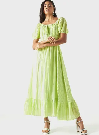 Tiered Maxi Dress With Balloon Sleeves 