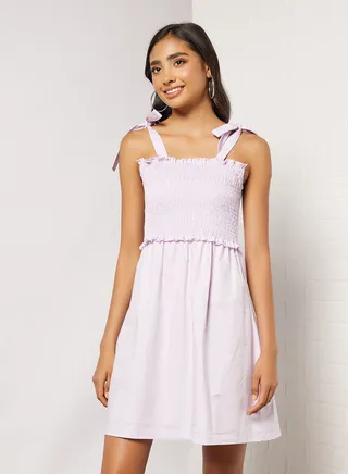 Shirred Tie-Up Strap Dress 