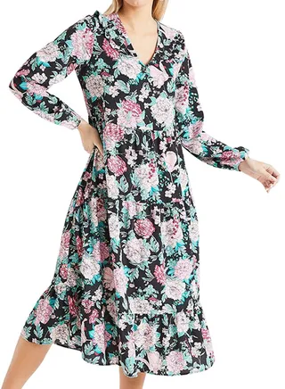 Floral Prairie Collar Long Sleeve Dress Multicolour 