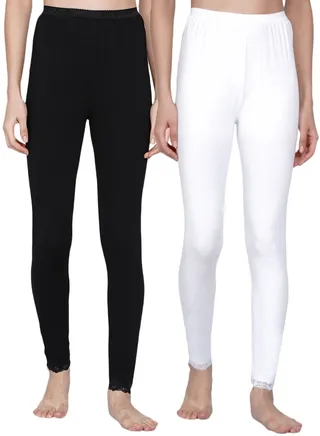 2-Piece Ultra Soft Tummy Support Stretchy Leggings Set Black/White 