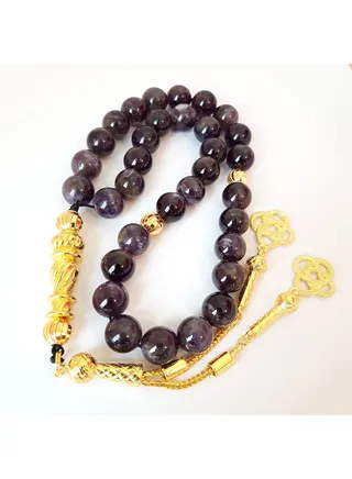 Tasbih Natural Amethyst 18K Gold Plated Prayer Beads Rosary Prayer Beads Rosary 