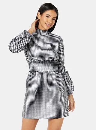 Ruched Waist Checkered Dress Multicolour 