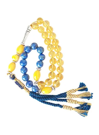 Amber Sand And Lapis Lazuli Prayer Beads 