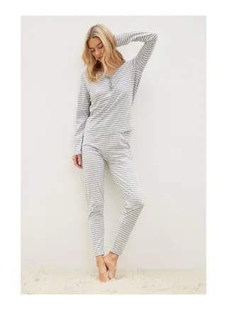 Grey White Grandad Top And Leggings Set 