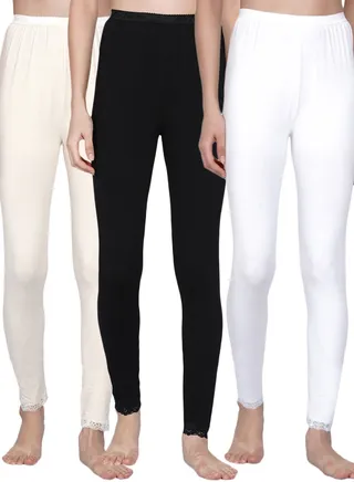 3 Piece Ultra Soft Tummy Support Stretchy Leggings Set Black/White/Cream 
