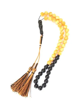 Natural Yellow and Black Amber Sand Prayer Beads 