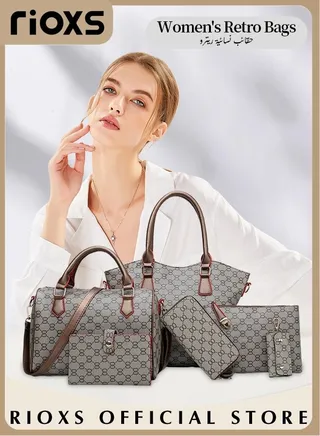 6pcs Women Fashion Bags Large Capacity Satchel Purses and Handbags for Women Vintage Printing Shoulder Tote Bags and Wallets 