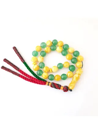 Tasbeeh Men Gift Natural Amber Sand and Aventurine Rosary Prayer Beads 