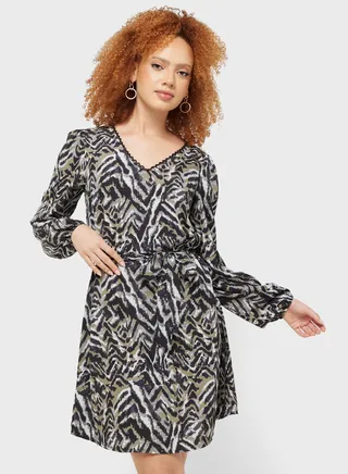 V-Neck Tie Detail Dress 