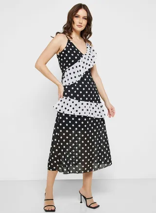 Contrast Frill Detail Asymetrical Dress 