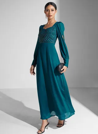 Slit Sleeve Embellished Dress