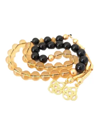 Natural Citrine And Onyx Misbaha 18k Prayer Beads 