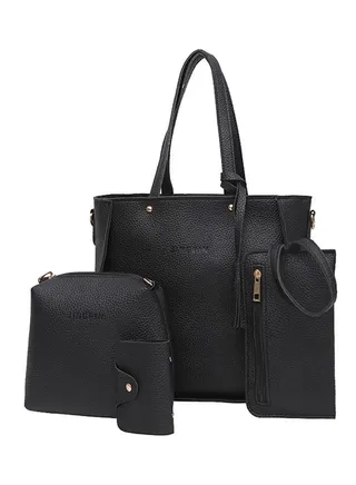 4-Piece Tassel Décor Bag Black 