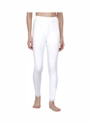 High Waist Ultra Soft Tummy Support Stretchy Leggings With Lace White 