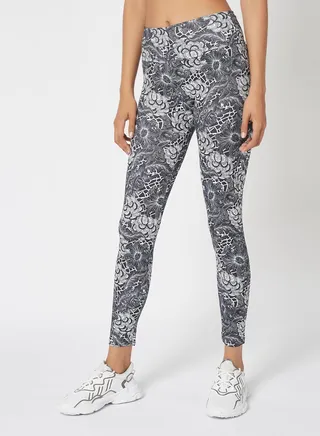 Women's Mid Rise Sports Training Workout Stretch Leggings With Elastic Waist And All Over Print Multicolour 