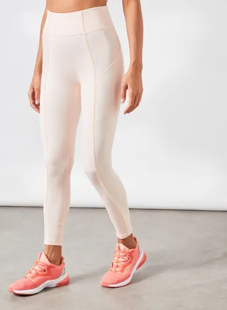 Studio Ribbed High Waist Training Leggings Beige 