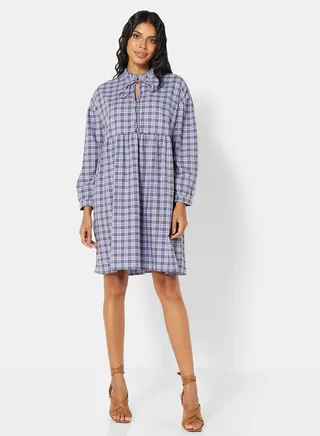 Plaid Tiered Mini Dress 