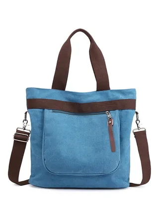 Adjustable Strap Canvas Shopper/Tote Blue 