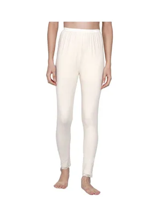 High Waist Ultra Soft Tummy Support Stretchy Leggings With Lace Cream 