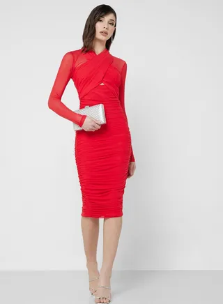 Cut Out Surplice Neck Dress 