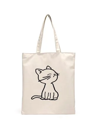 Cat Canvas Tote Bag, Reusable Grocery Bag, Washable and Can Be Applied For Many Times, Supporting You For Long Service, Can Easily Carry Your Kindle, Ipad, Cellphone 