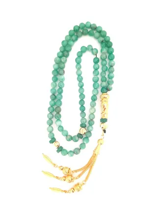 Genuine Colombian Emerald Prayer Beads With 18k Gold Plated Beads 