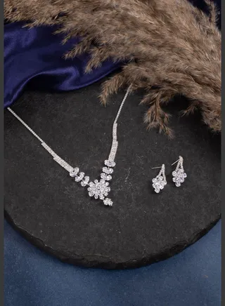 Silver Plated Designer Stone Necklace and Earring Set