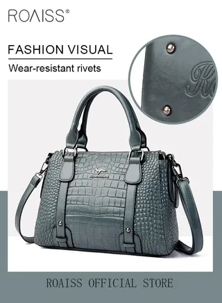 Leather Women Shoulder Bag Women's Handbag Elegant Patent Leather Bag Waterproof Handbag Shoulder Bag Fashion Crocodile Pattern Women Large Capacity Bag 