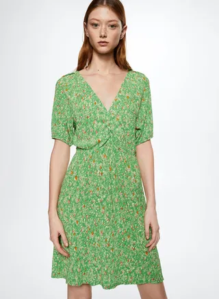 Plunge Neck Floral Print Dress 