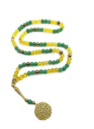 REBUY Islamic Prayer Beads Tasbih Natural Citrine Aventurine Stone Tasbih 99 Beads Stone Misbaha Tasbeeh 