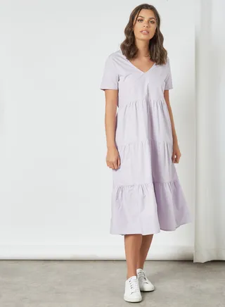 V-Neck Midi Dress Pastel Lilac 