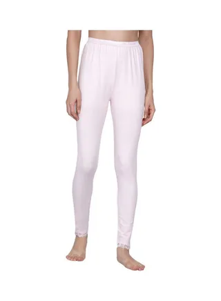 High Waist Ultra Soft Tummy Support Stretchy Leggings With Lace Baby Pink 