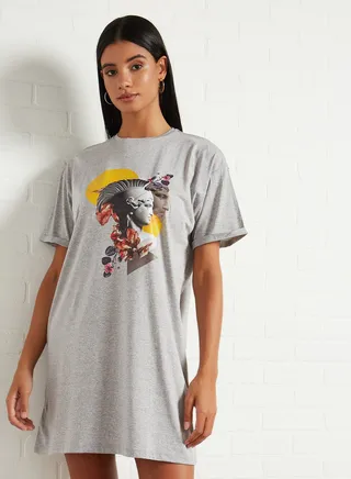 Graphic T-Shirt Dress Gray 
