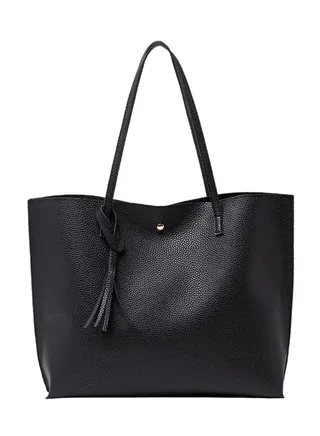 Women's Handbag Soft PU Leather Large Capacity Tote Shoulder Bag Black 
