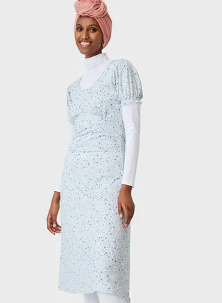 Elasticated Sleeve Printed Dress