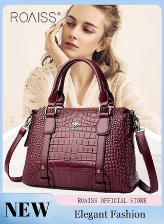 Leather Women Shoulder Bag Women's Handbag Elegant Patent Leather Bag Waterproof Handbag Shoulder Bag Fashion Crocodile Pattern Women Large Capacity Bag 