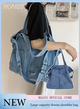 Women's Large Capacity Canvas Shoulder Bag Casual Wear-Resistant Workwear Style Handbag Adjustable Shoulder Strap With Multiple Pockets Design Tote Bag 