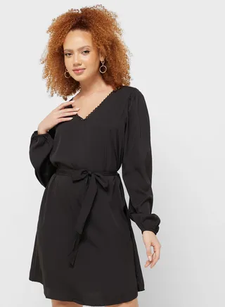 V-Neck Tie Detail Dress 