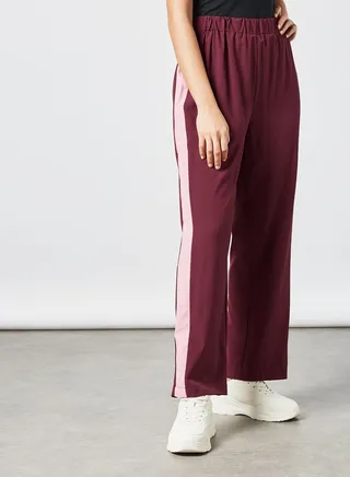 Modest Comfortable Pants With Side Tape Red 