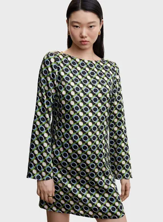 Boat Neck Printed Dress 