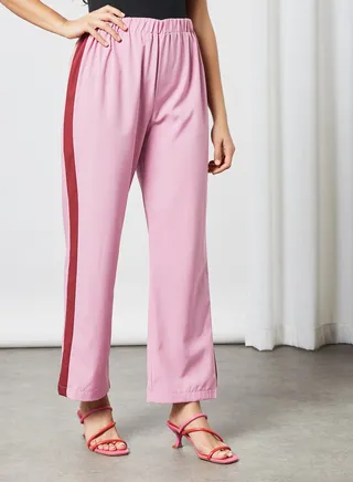 Modest Comfortable Pants With Side Tape Purple 