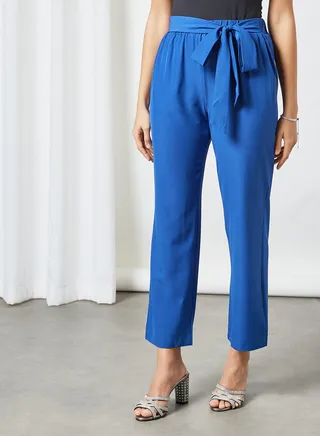 Modest Pants With Tie Around Blue 