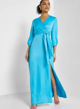 Puff Sleeve Surplice Neck Dress 