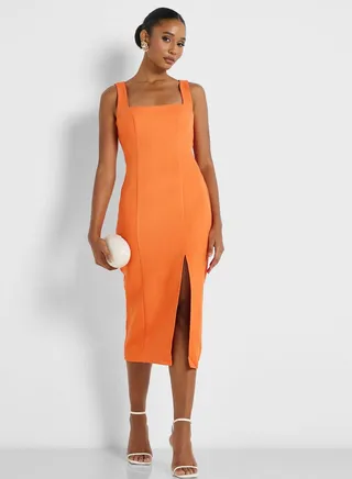 Square Neck Slit Detail Dress