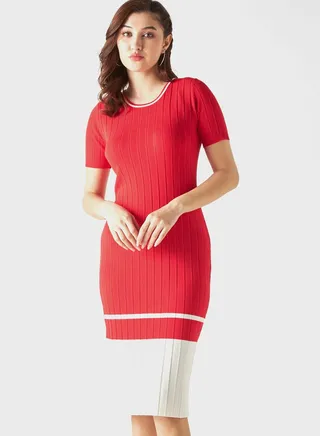 Ribbed Color Block Dress 
