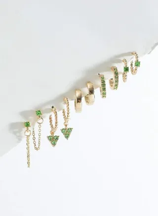 5pairs Rhinestone Decor Hoop Earrings 